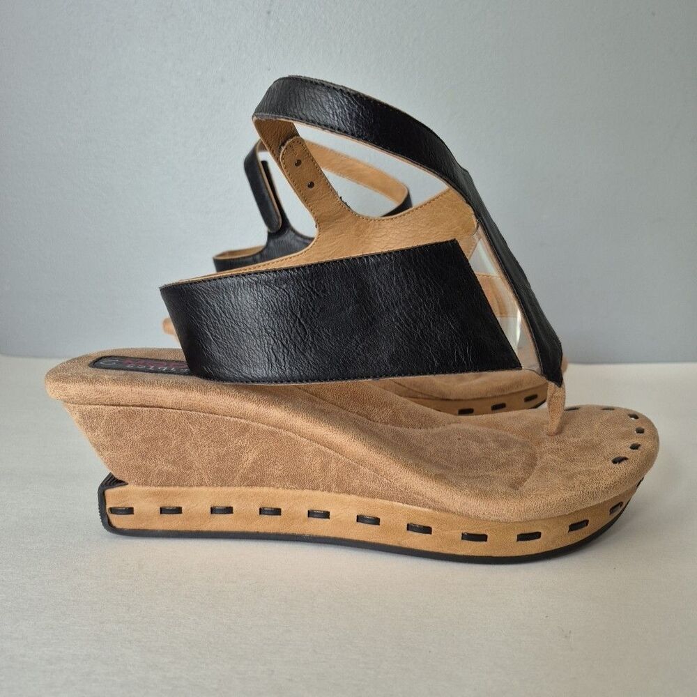 Modzori Black Beige Mid Wedge Reversible Venitia Cut Out Sandals Womens 10